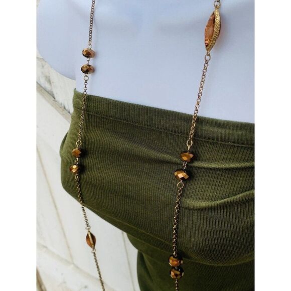 Vintage Women’s Faceted Glass Beaded Copper Long Station Chain Necklace 30” - Picture 4 of 8